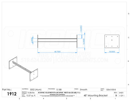 Mounting Bracket 48" Toolbox Overmount Bracket -Aluminum