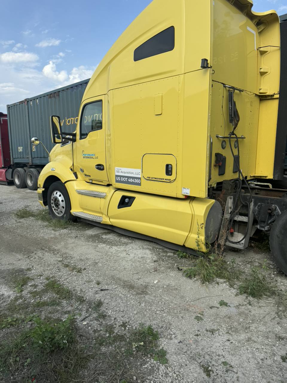 Kenworth T680 Driver LH Rear Fairing End Cap 2013 Yellow Used - donor truck driver side view; listed part only