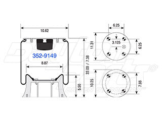 Air Spring 352-9149 Rolling Lobe for City Welding-Built Rite Trailer Air Suspension