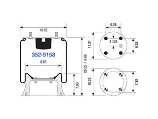 Air Spring 352-9158 Rolling Lobe with Plastic Piston