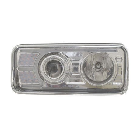 Freightliner Classic Headlight Chrome with White LED Running Bar and Amber LED Turn Signal Passenger Side