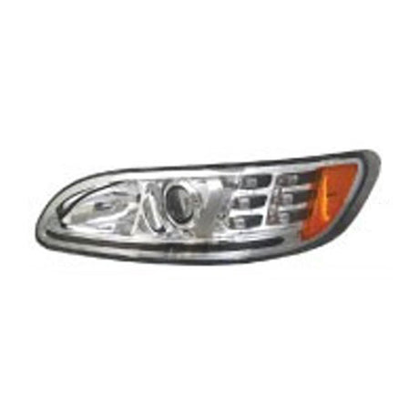 Peterbilt 386, 387 Headlight Chrome with 6 Amber LED Turn Signal, 3 Amber LED Side Marker Low Beam H11 55W 