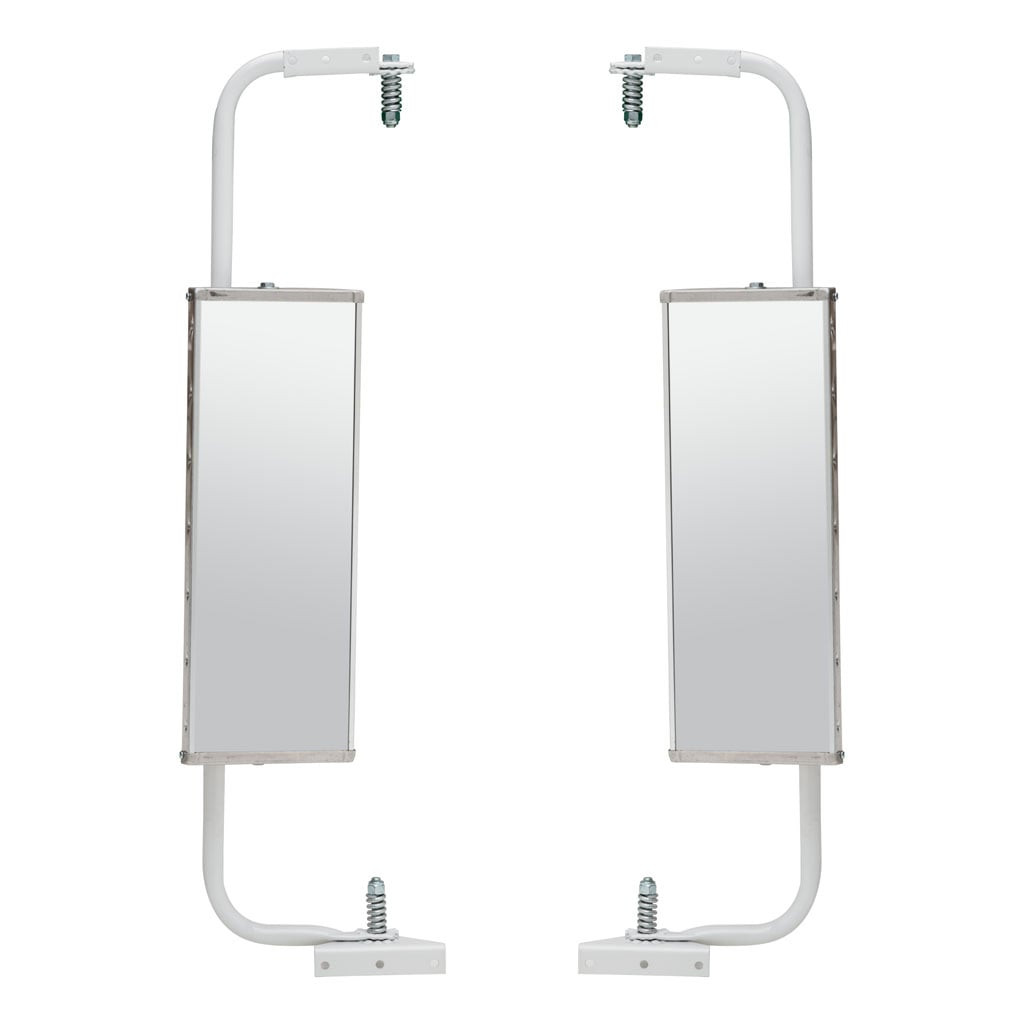 Mirror Assembly Set Universal Yellow Chevron Step Van 6" x 16" White Powder Coat Steel