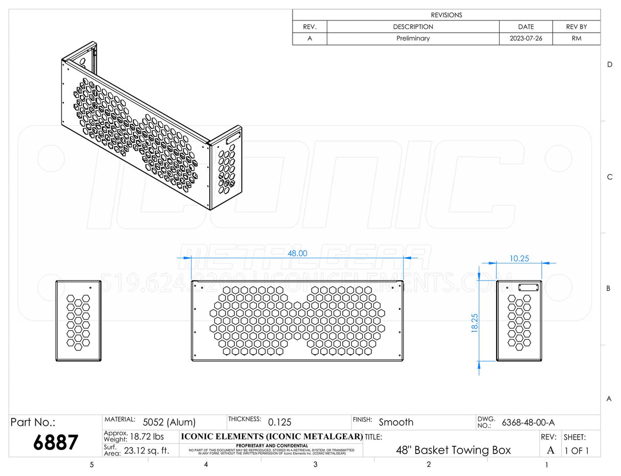 Mounting Bracket Towing Basket, 48W x 18"H x 10.25"D (Mounts to rear side of toolbox) 48" Width x 10" Height x 10.25" Depth