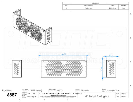 Mounting Bracket Towing Basket, 48W x 18"H x 10.25"D (Mounts to rear side of toolbox) 48" Width x 10" Height x 10.25" Depth