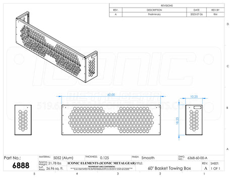 Mounting Bracket Towing Basket, 60W x 18"H x 10.25"D (Mounts to rear side of toolbox) 60" Width x 18" Height x 10.25" Depth
