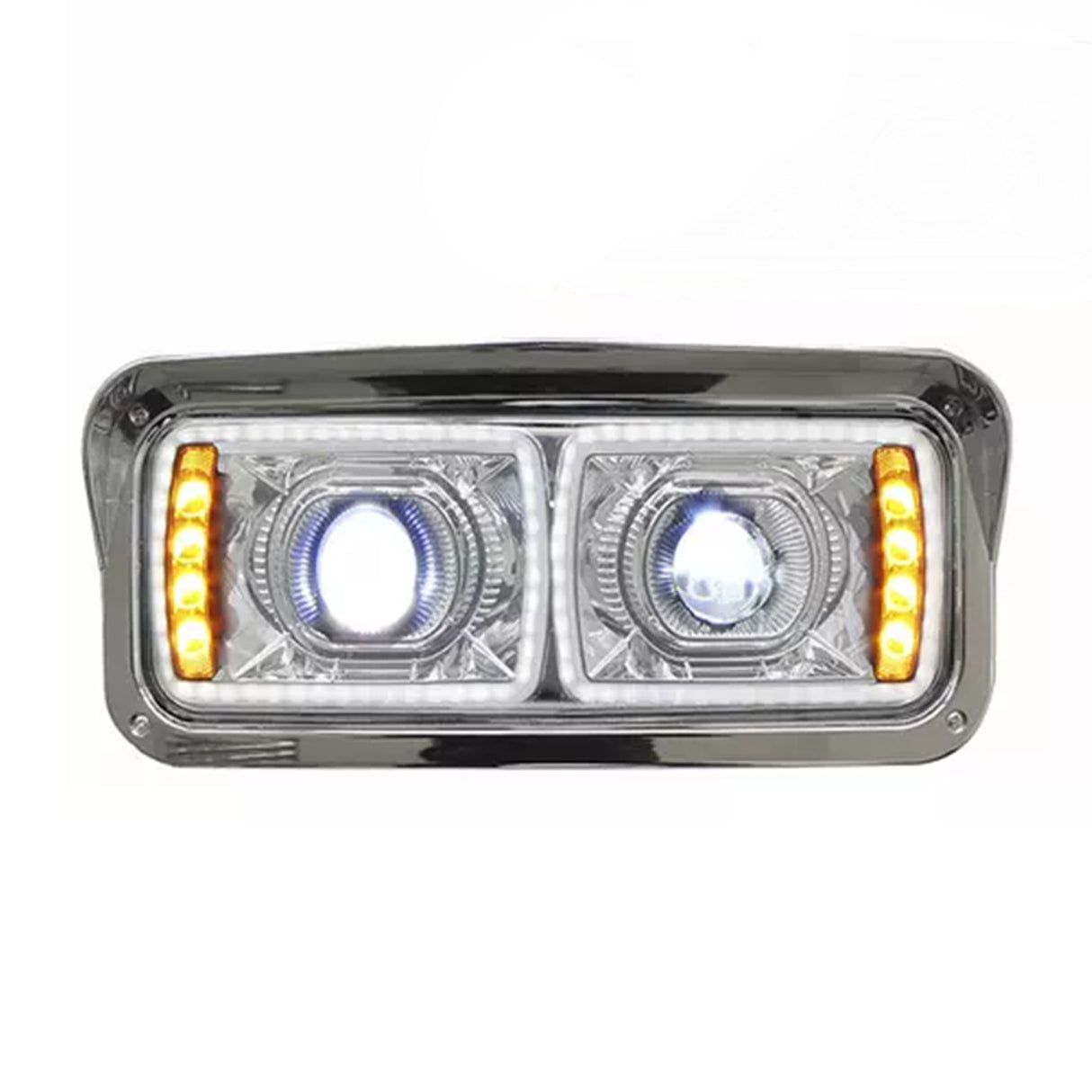 Kenworth Headlight LED with Square Halo Rings Chrome Passenger Side 