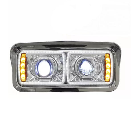 Kenworth Headlight LED with Square Halo Rings Chrome Passenger Side 