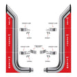 6? Dia. Complete Bullhorn Exhaust Kit – 54? Top Stacks | 55? Middle Spools | 90° Elbows 6? Reduced to 5? Dia. Peterbilt 335, 348, 357, 359, 375, 377, 378, 379, 385 1970–2006 Exhaust Kit 