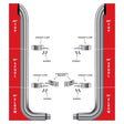 6? Dia. Complete Curved Exhaust Kit – 60? Top Stacks | 55? Middle Spools | 90° Elbows 6? Reduced to 5? Dia. Peterbilt 335, 348, 357, 359, 375, 377, 378, 379, 385, 386, 387, 388, 389 1970–2008 Exhaust Kit 