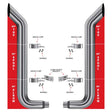 7? Dia. Complete Bullhorn Exhaust Kit – 60? Top Stacks | 55? Middle Spools | 90° Elbows 7? Reduced to 5? Dia. Peterbilt 335, 348, 357, 359, 375, 377, 378, 379, 385, 386, 387, 388, 389 1970–2008 Exhaust Kit 