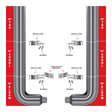 8? Flat Exhaust Kit – 54? Top Stacks, 55? Middle Spools, 90° Elbows (8? to 5? Dia.) Peterbilt 335, 348, 357, 359, 375, 377, 378, 379, 385, 386, 387, 388, 389 1970–2008 Exhaust Kit