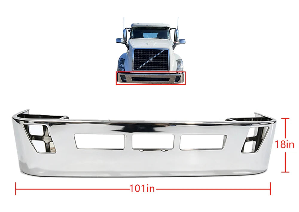 Volvo VNL Chrome Steel Bumper W/ Fog light Hole 2004 - 2017 18"